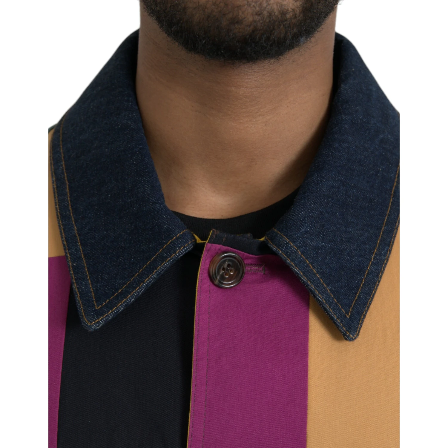 Multicolor Patchwork Cotton Collared Jacket