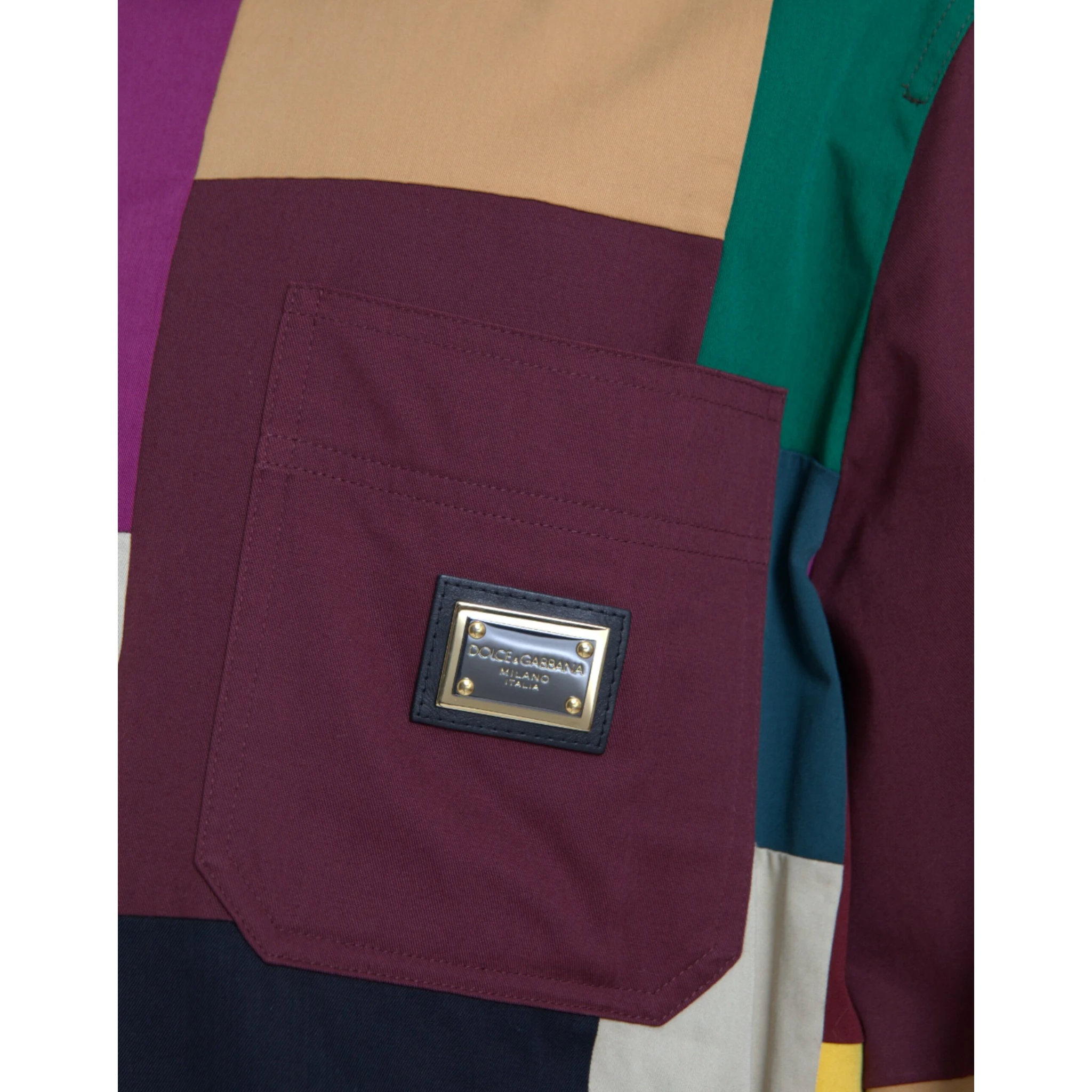 Multicolor Patchwork Cotton Collared Jacket