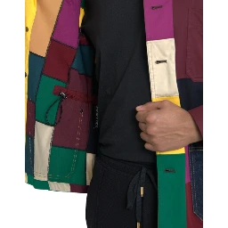 Multicolor Patchwork Cotton Collared Jacket
