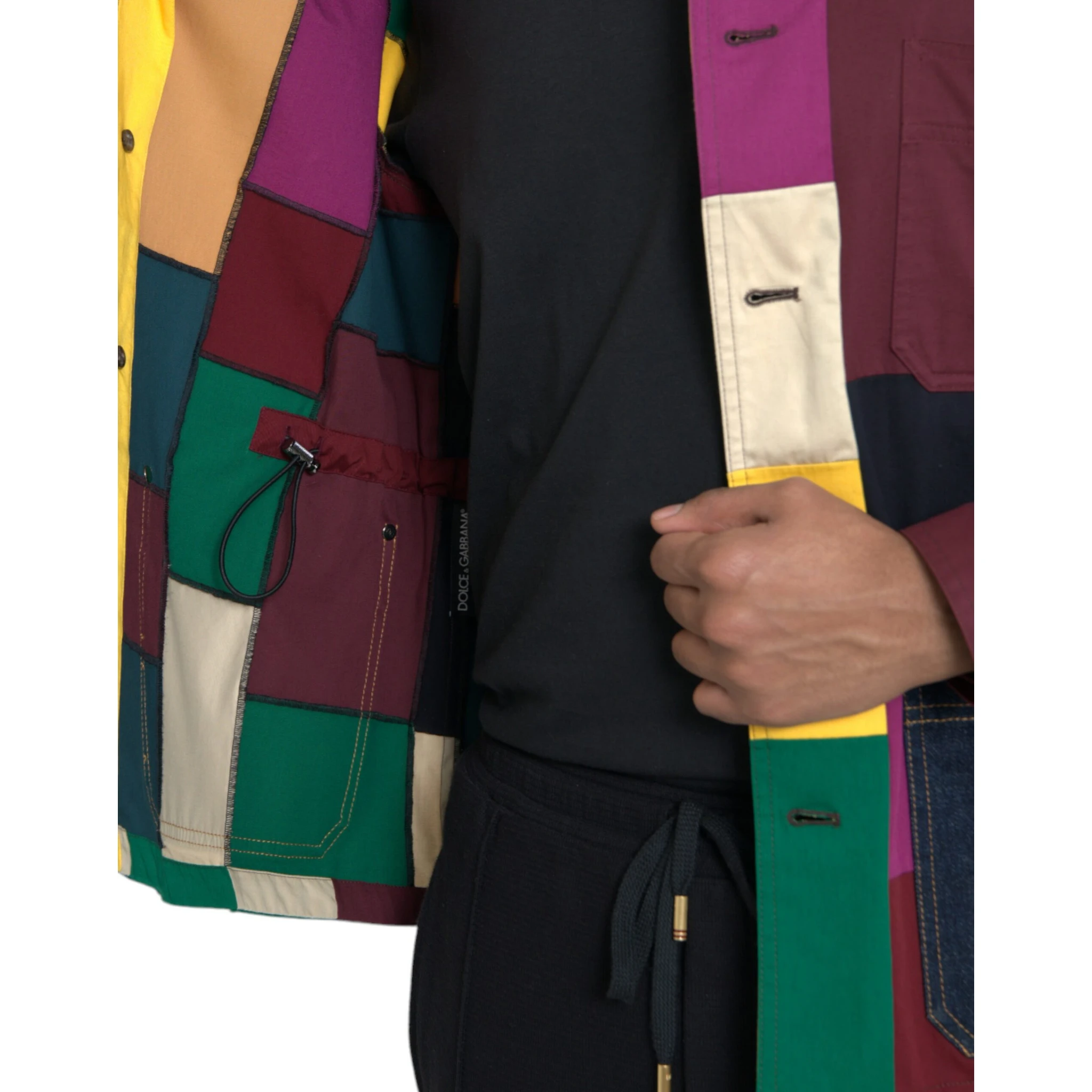 Multicolor Patchwork Cotton Collared Jacket