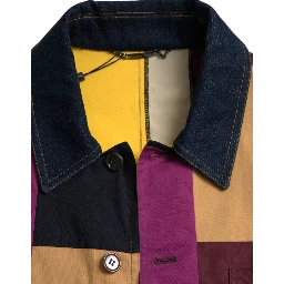 Multicolor Patchwork Cotton Collared Jacket