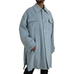 Light Blue Wool Button Trench Coat Jacket