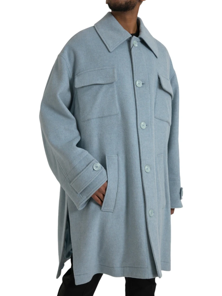 Light Blue Wool Button Trench Coat Jacket alternative