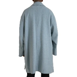 Light Blue Wool Button Trench Coat Jacket