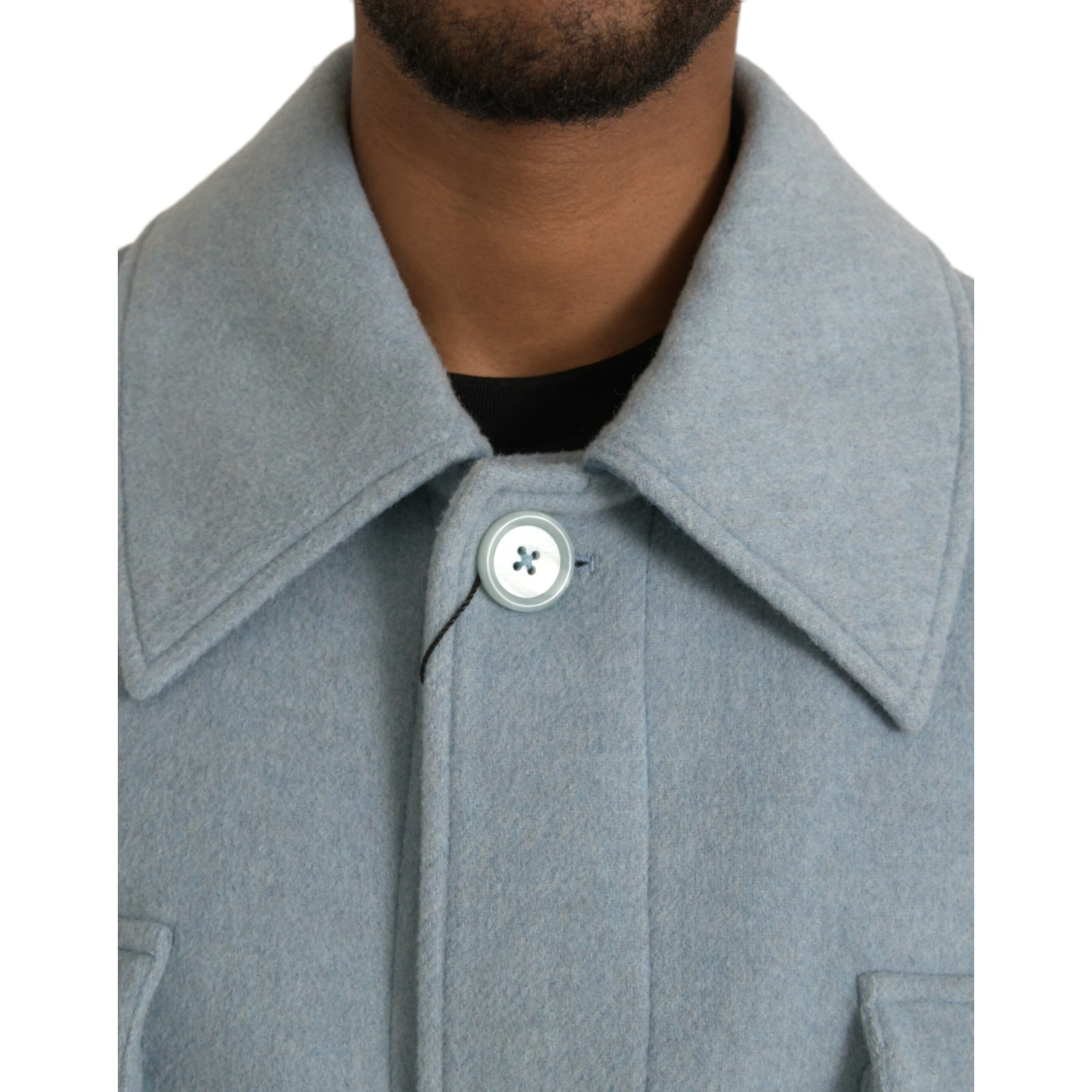Light Blue Wool Button Trench Coat Jacket