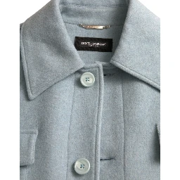 Light Blue Wool Button Trench Coat Jacket