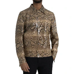 Beige Exotic Leather Biker Blouson Jacket