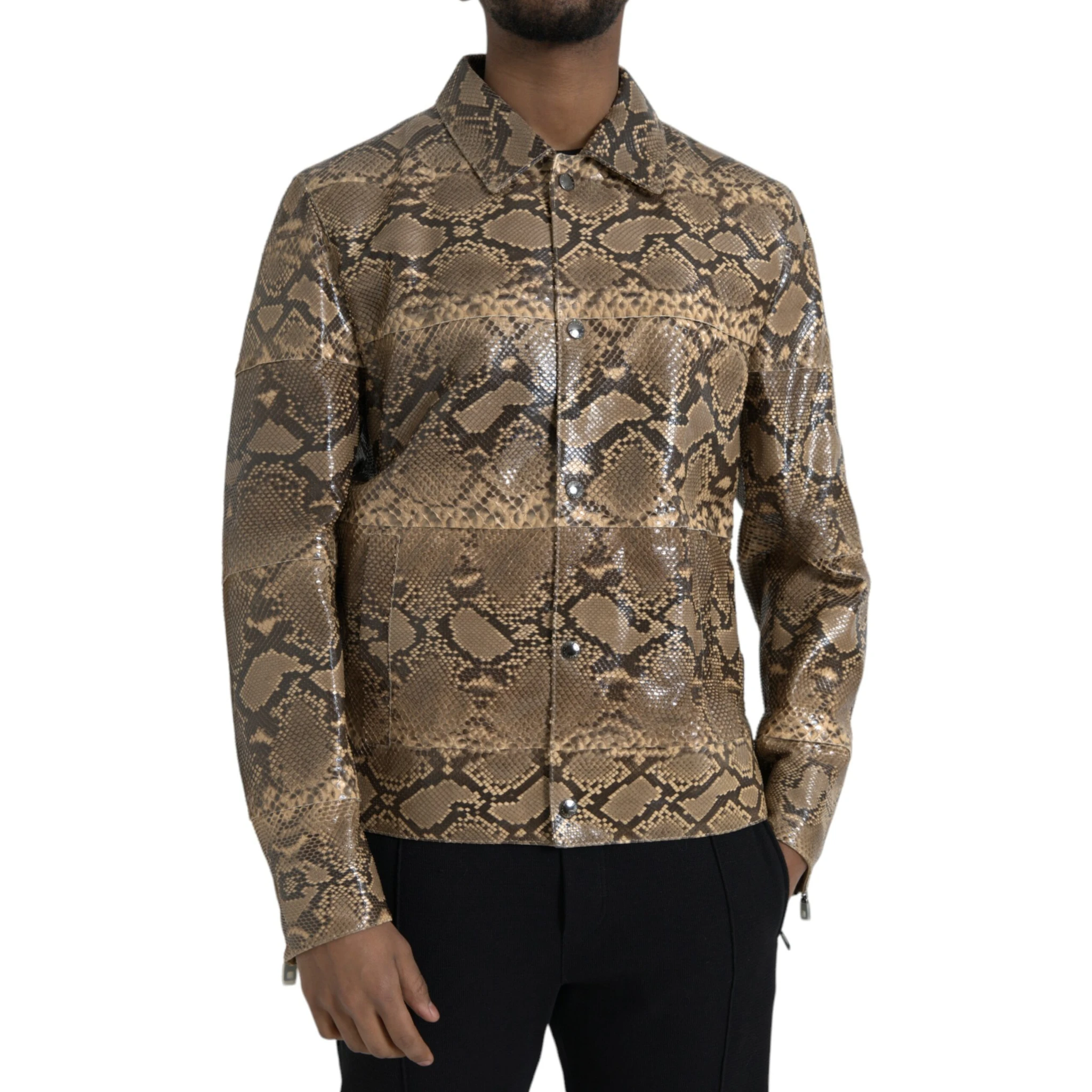 Beige Exotic Leather Biker Blouson Jacket