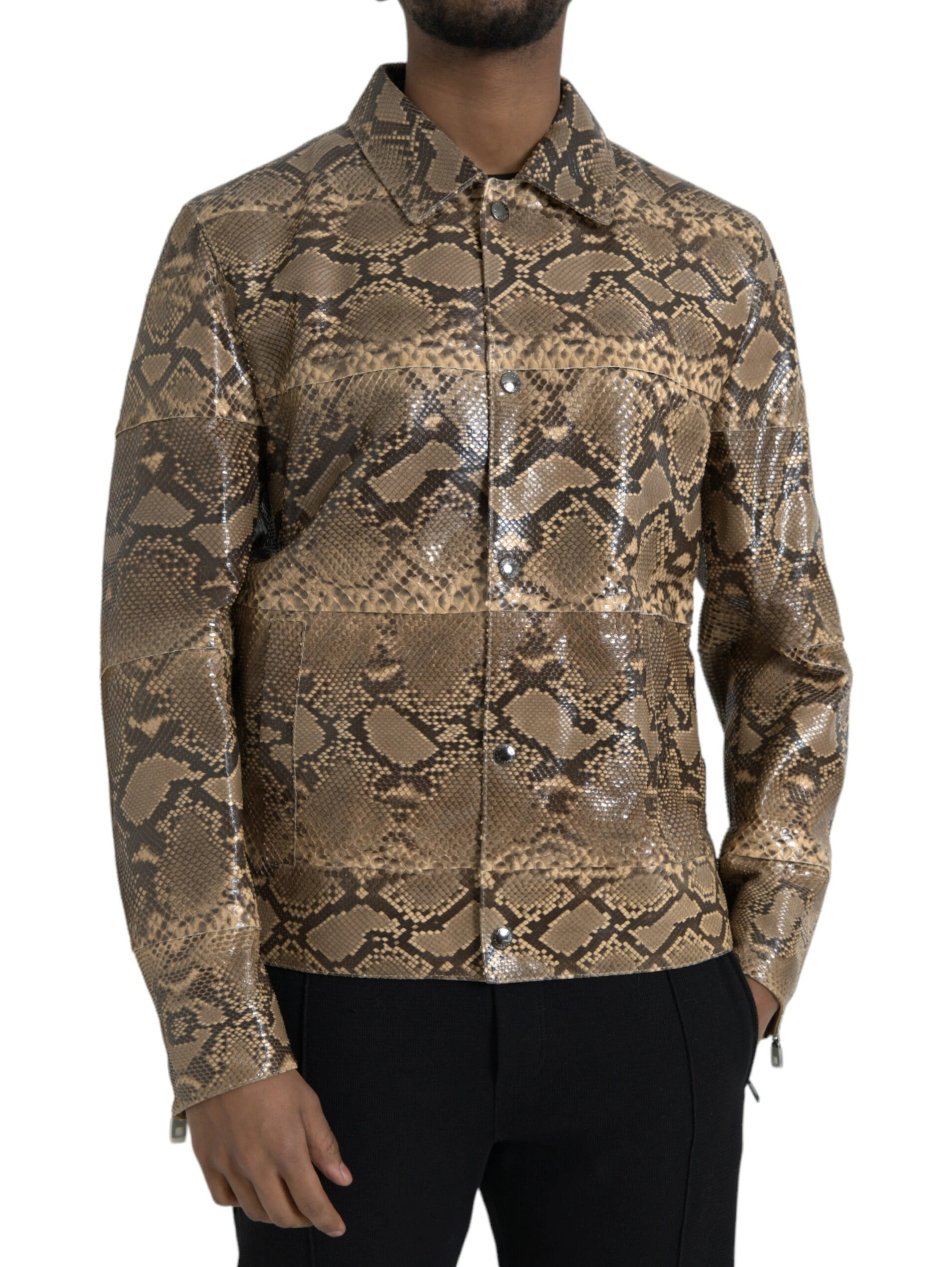 Beige Exotic Leather Biker Blouson Jacket
