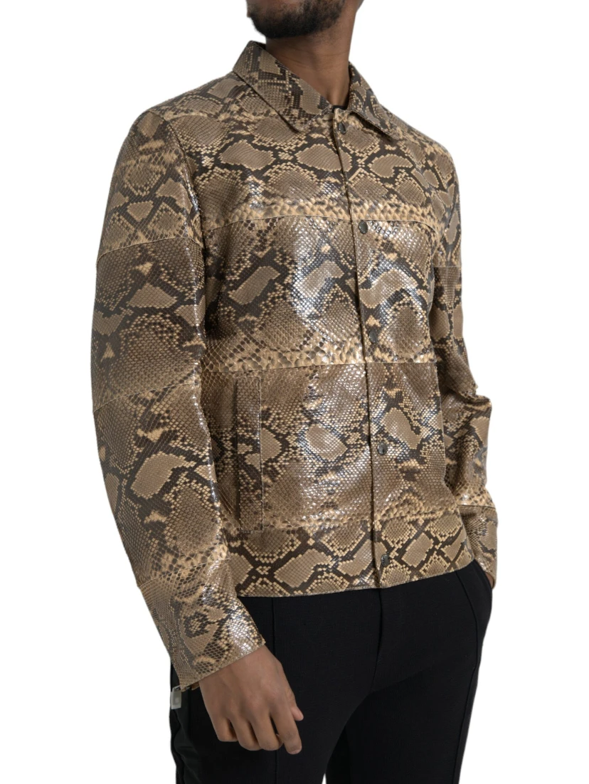 Beige Exotic Leather Biker Blouson Jacket