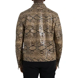 Beige Exotic Leather Biker Blouson Jacket