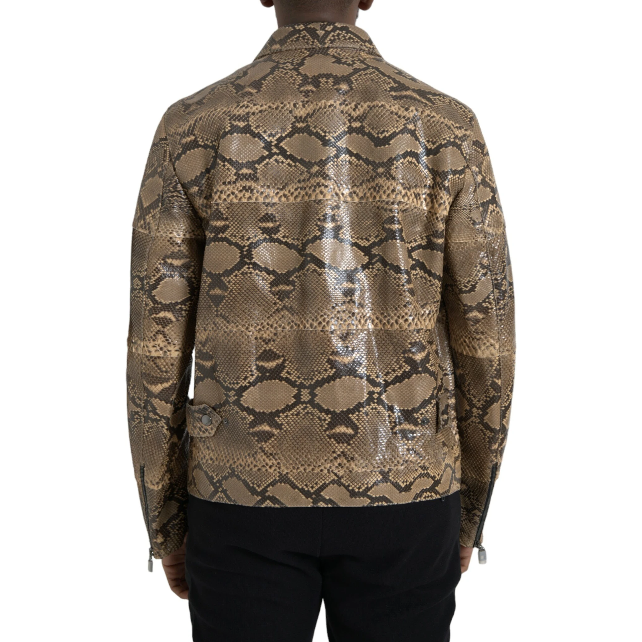 Beige Exotic Leather Biker Blouson Jacket