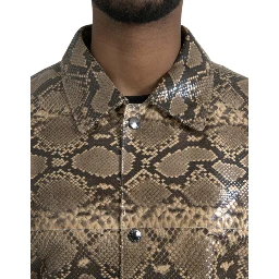 Beige Exotic Leather Biker Blouson Jacket