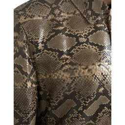 Beige Exotic Leather Biker Blouson Jacket