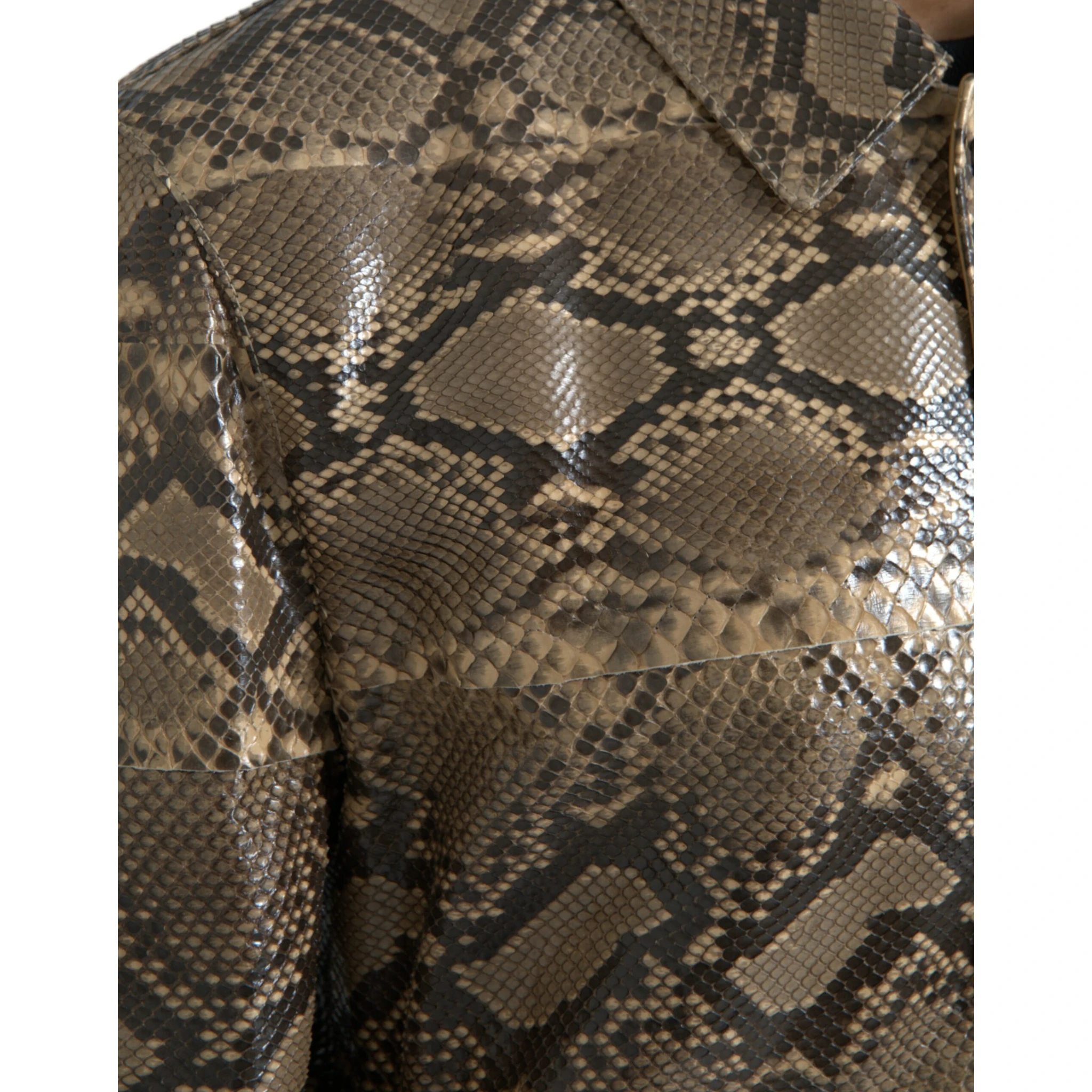 Beige Exotic Leather Biker Blouson Jacket