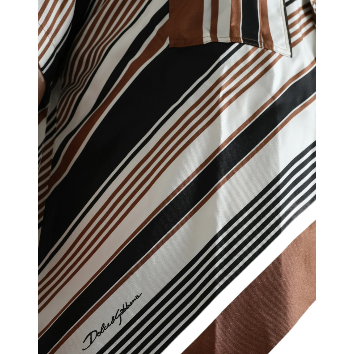 Brown White Silk Striped Short Sleeve Shirt