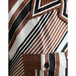 Brown White Silk Striped Short Sleeve Shirt