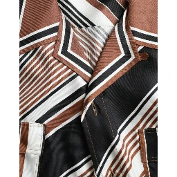 Brown White Silk Striped Short Sleeve Shirt