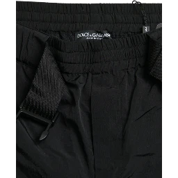 Black Red Leopard Print Nylon Jogger Pants
