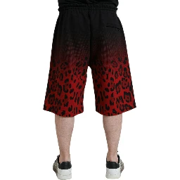 Red Leopard Print Cotton Bermuda Shorts