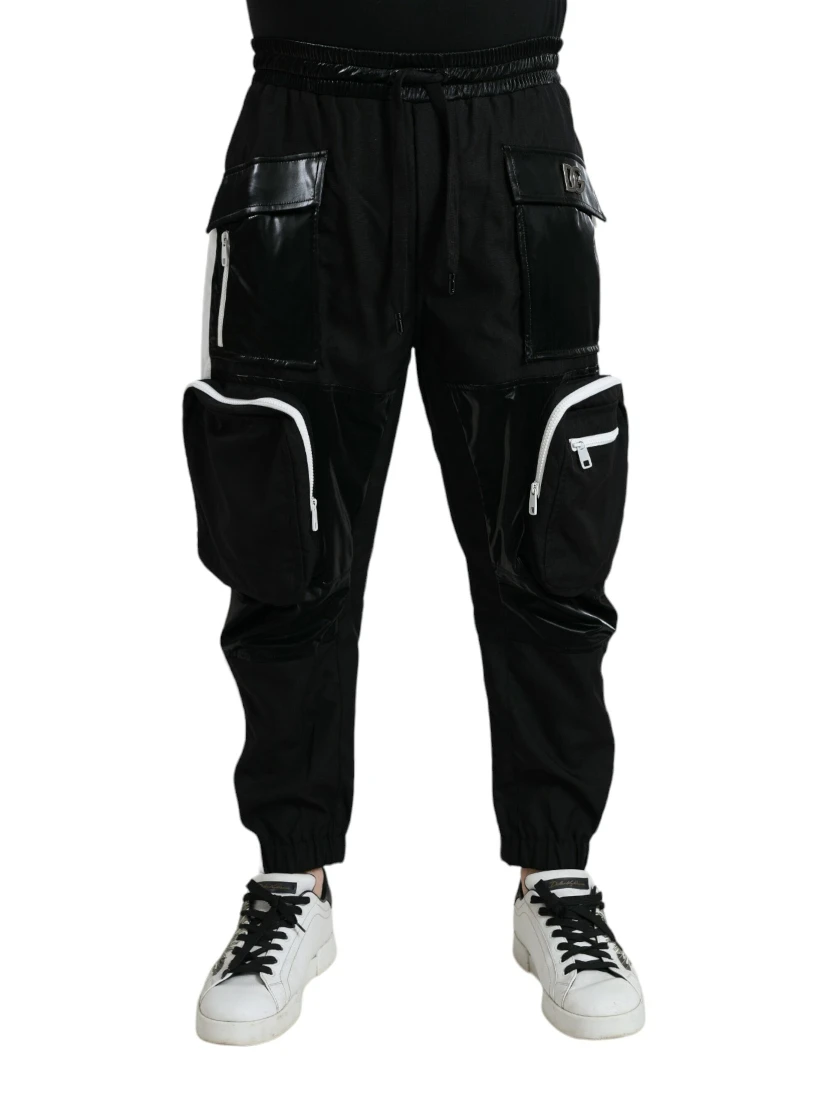 Black Nylon Cargo Jogger Men Sweatpants Pants