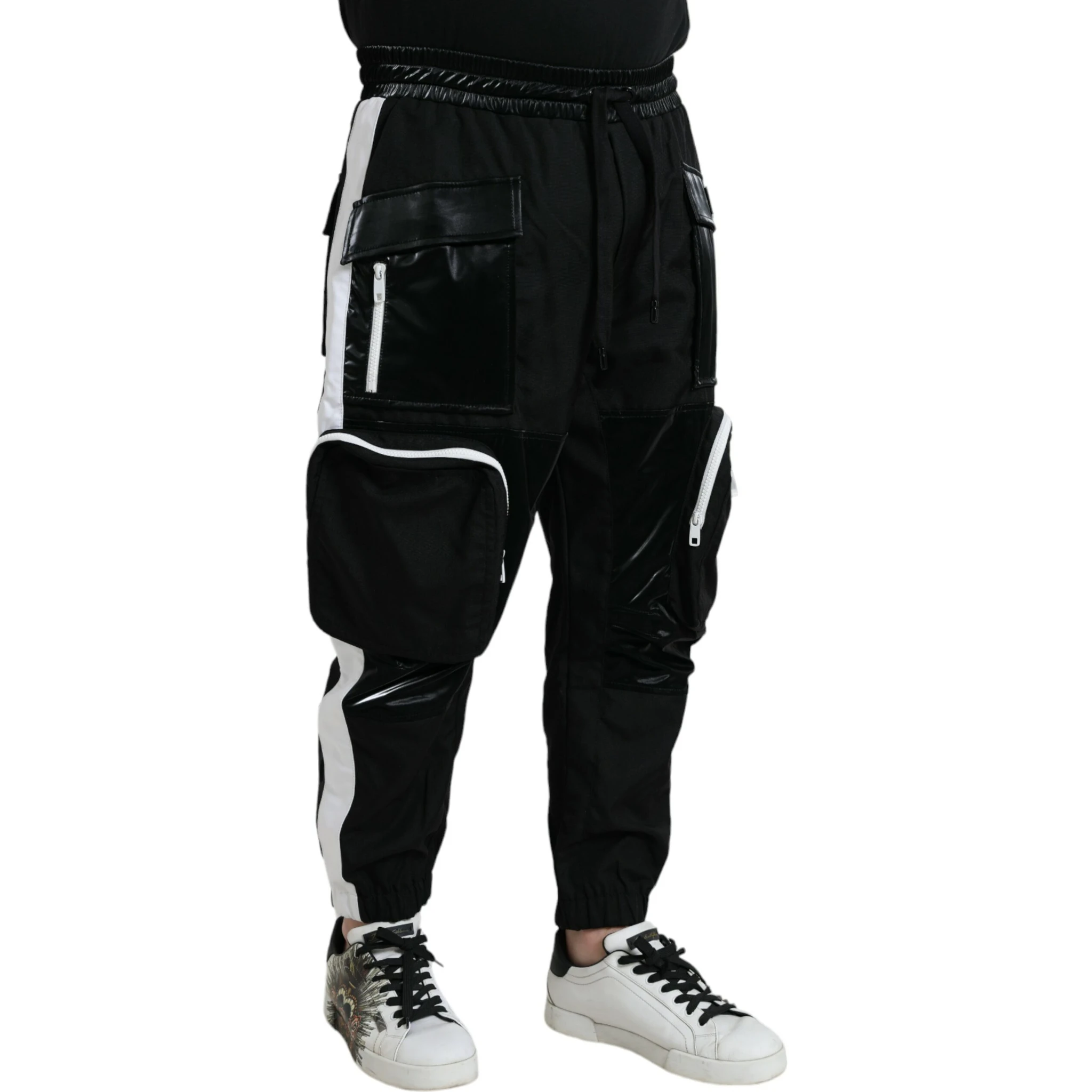 Black Nylon Cargo Jogger Men Sweatpants Pants