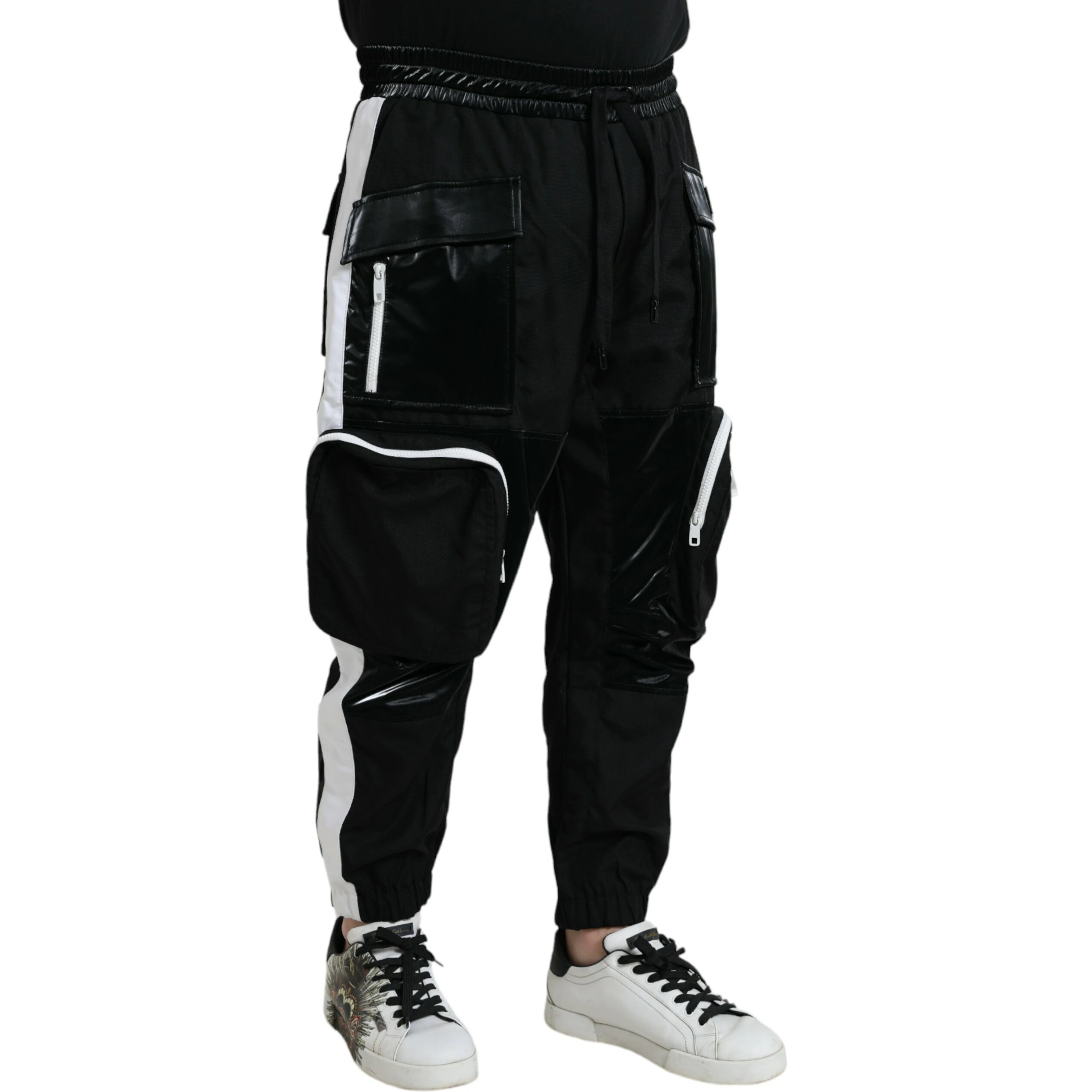 Black Nylon Cargo Jogger Men Sweatpants Pants