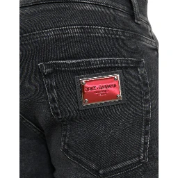 Gray Cotton Stretch Skinny Denim Logo Jeans