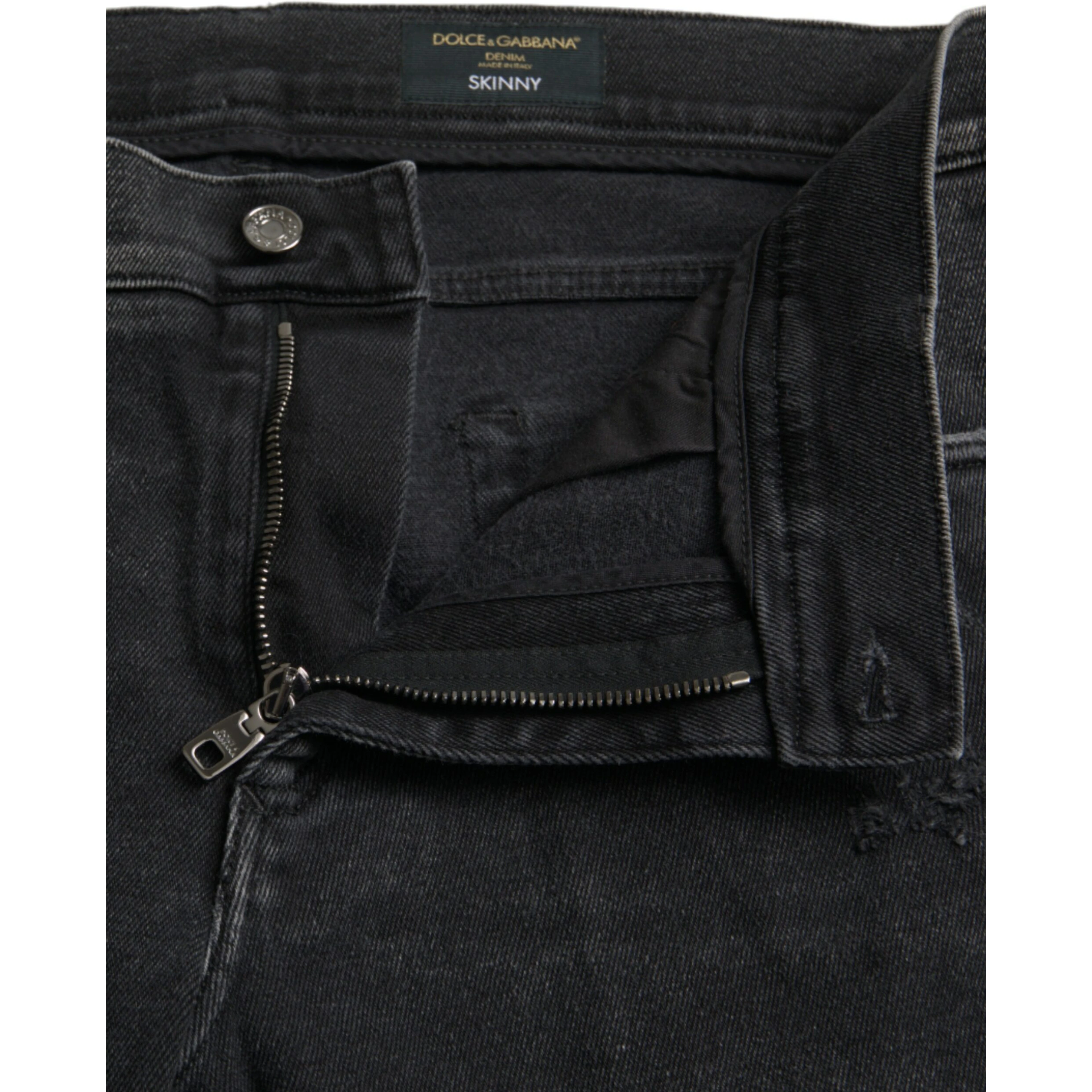 Gray Cotton Stretch Skinny Denim Logo Jeans