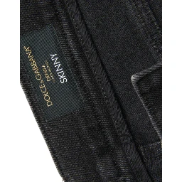 Gray Cotton Stretch Skinny Denim Logo Jeans