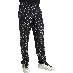 Black Horseshoe Print Silk Pants