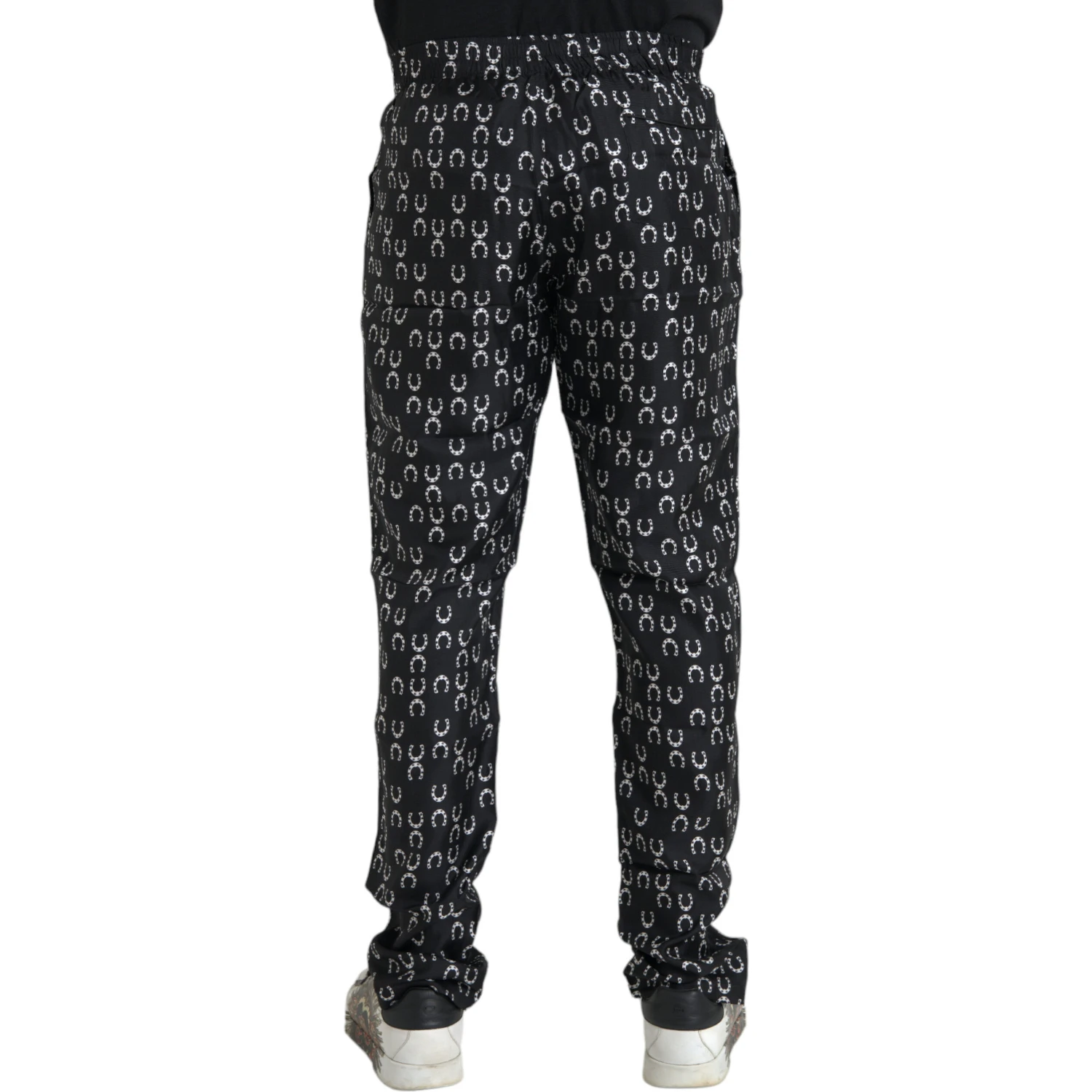 Black Horseshoe Print Silk Pants