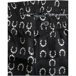 Black Horseshoe Print Silk Pants