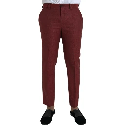 Maroon Wool Men Skinny Dress Pants