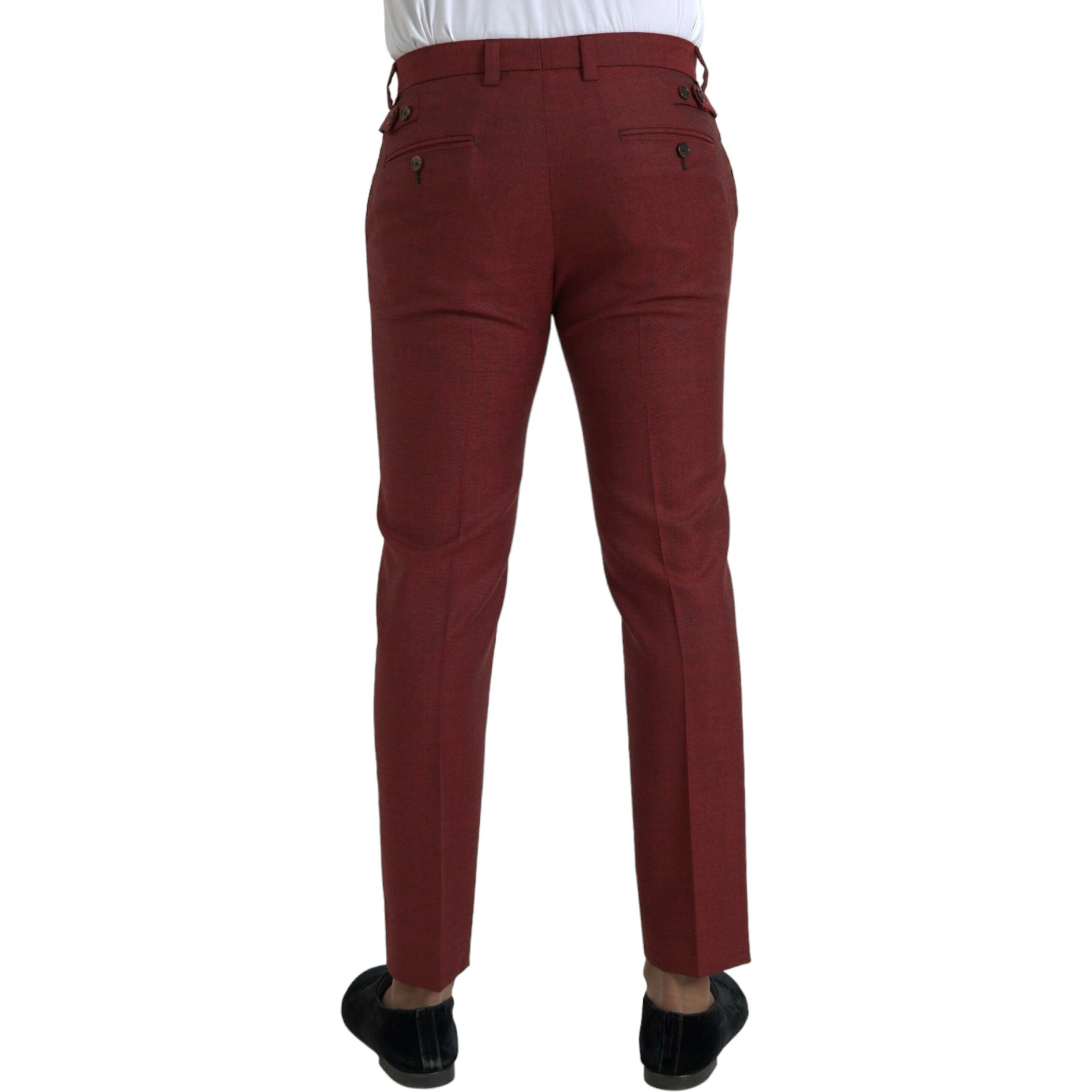 Maroon Wool Men Skinny Dress Pants
