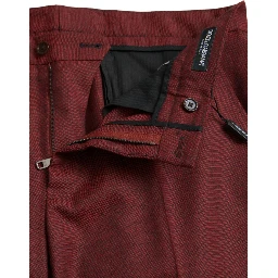 Maroon Wool Men Skinny Dress Pants