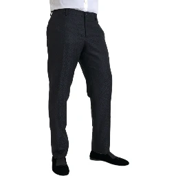 Blue Brocade Wool Skinny Men Dress Pants