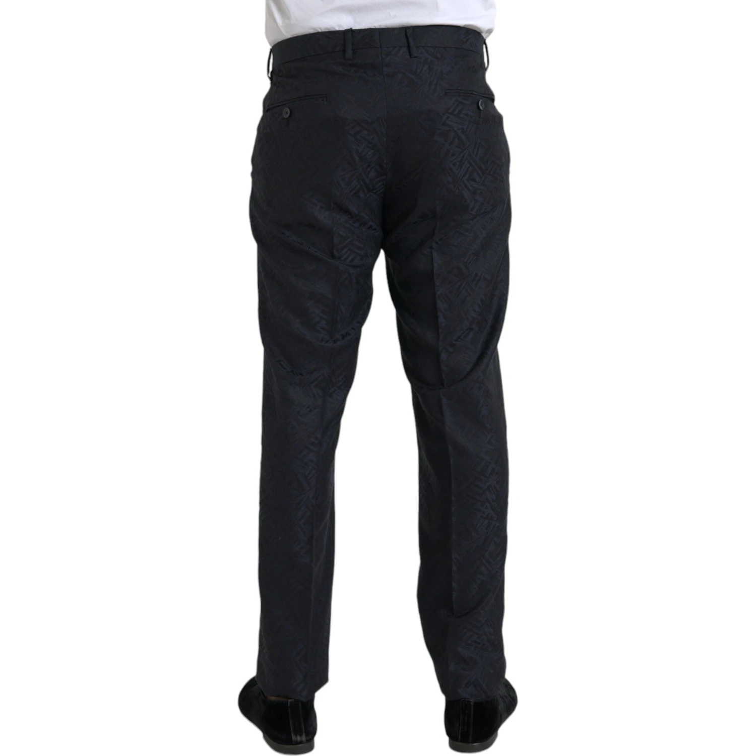 Blue Brocade Wool Skinny Men Dress Pants