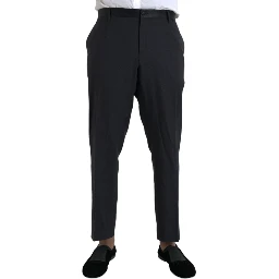 Blue Wool Men Skinny Dress Pants