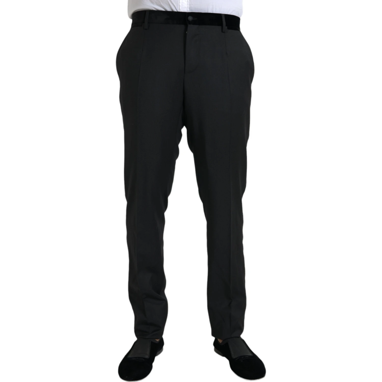 Black Silk Men Skinny Dress Pants