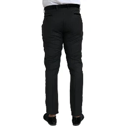Black Silk Men Skinny Dress Pants