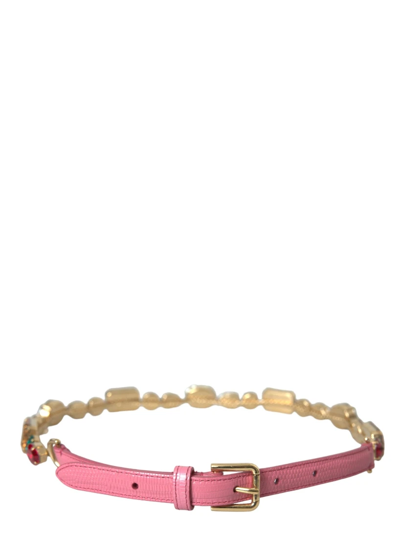 Pink Leather Crystal Chain Embellished Belt