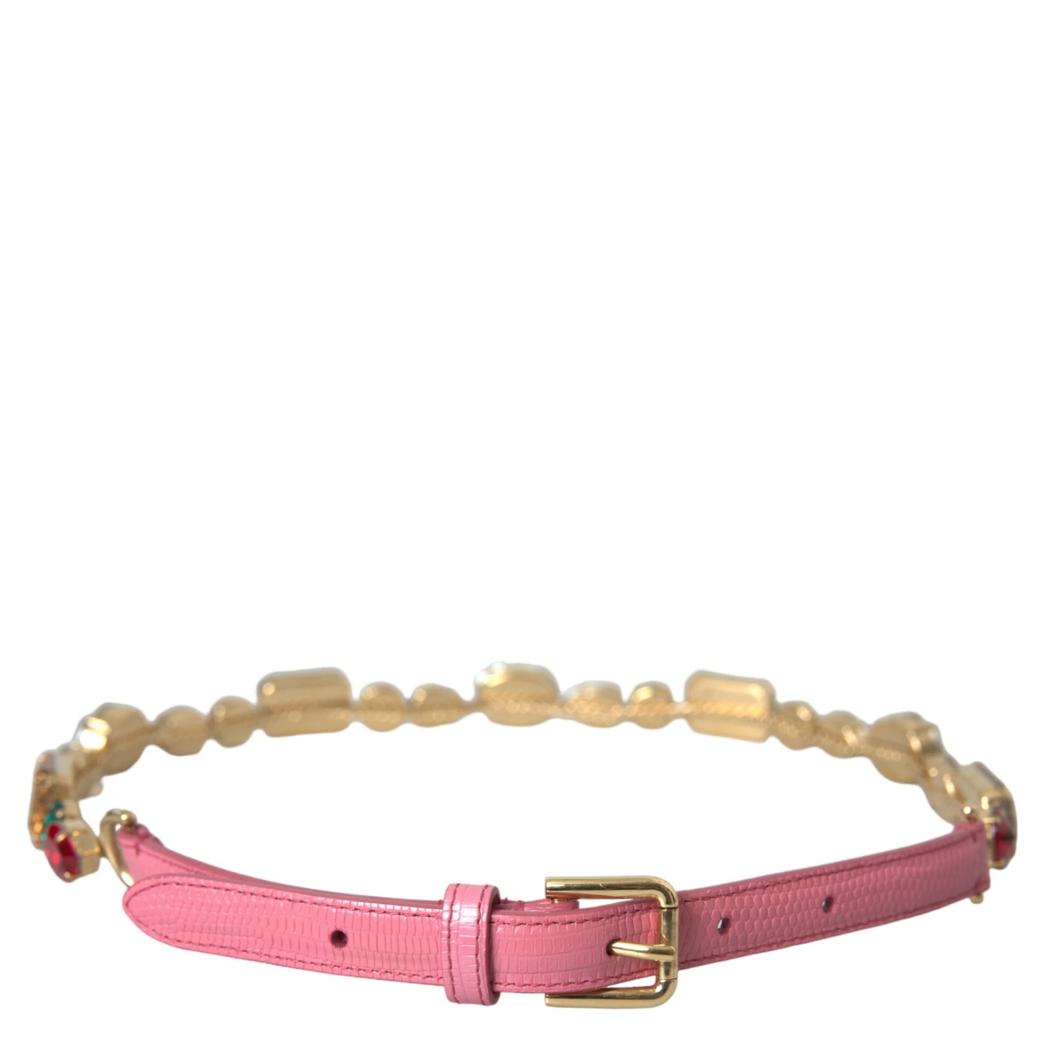 Pink Leather Crystal Chain Embellished Belt