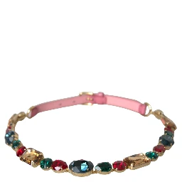 Pink Leather Crystal Chain Embellished Belt