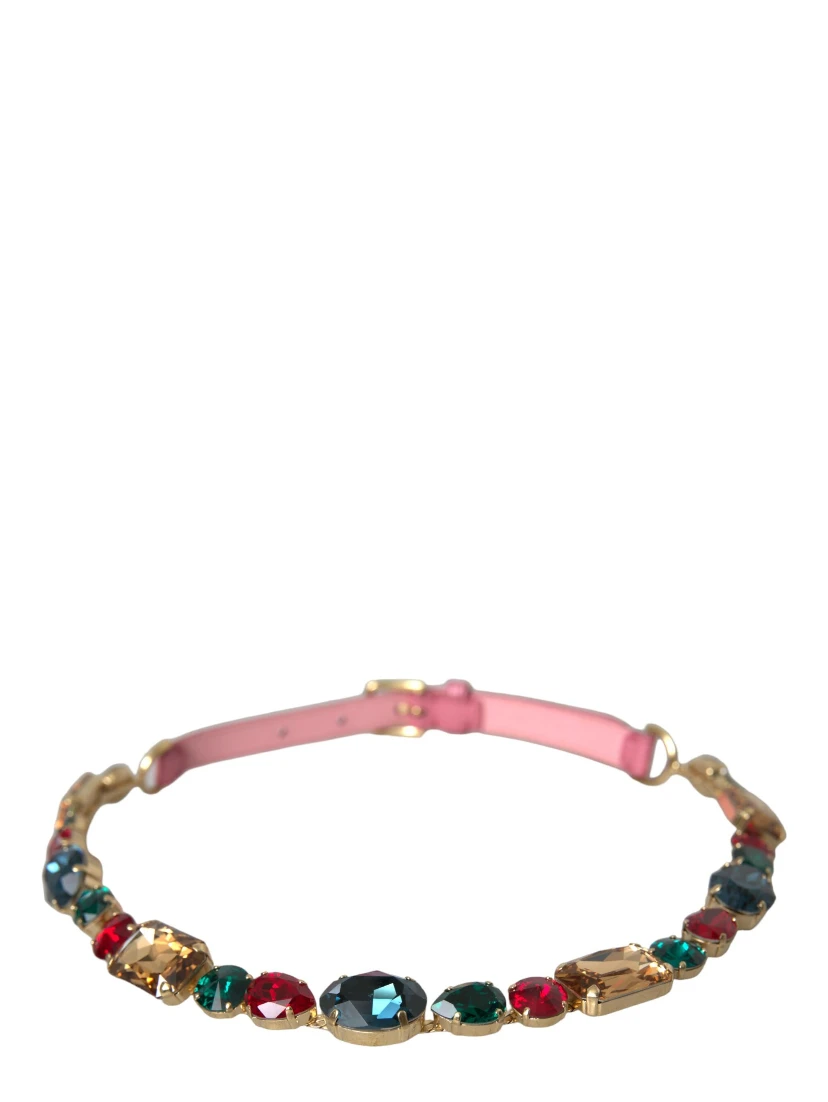 Pink Leather Crystal Chain Embellished Belt