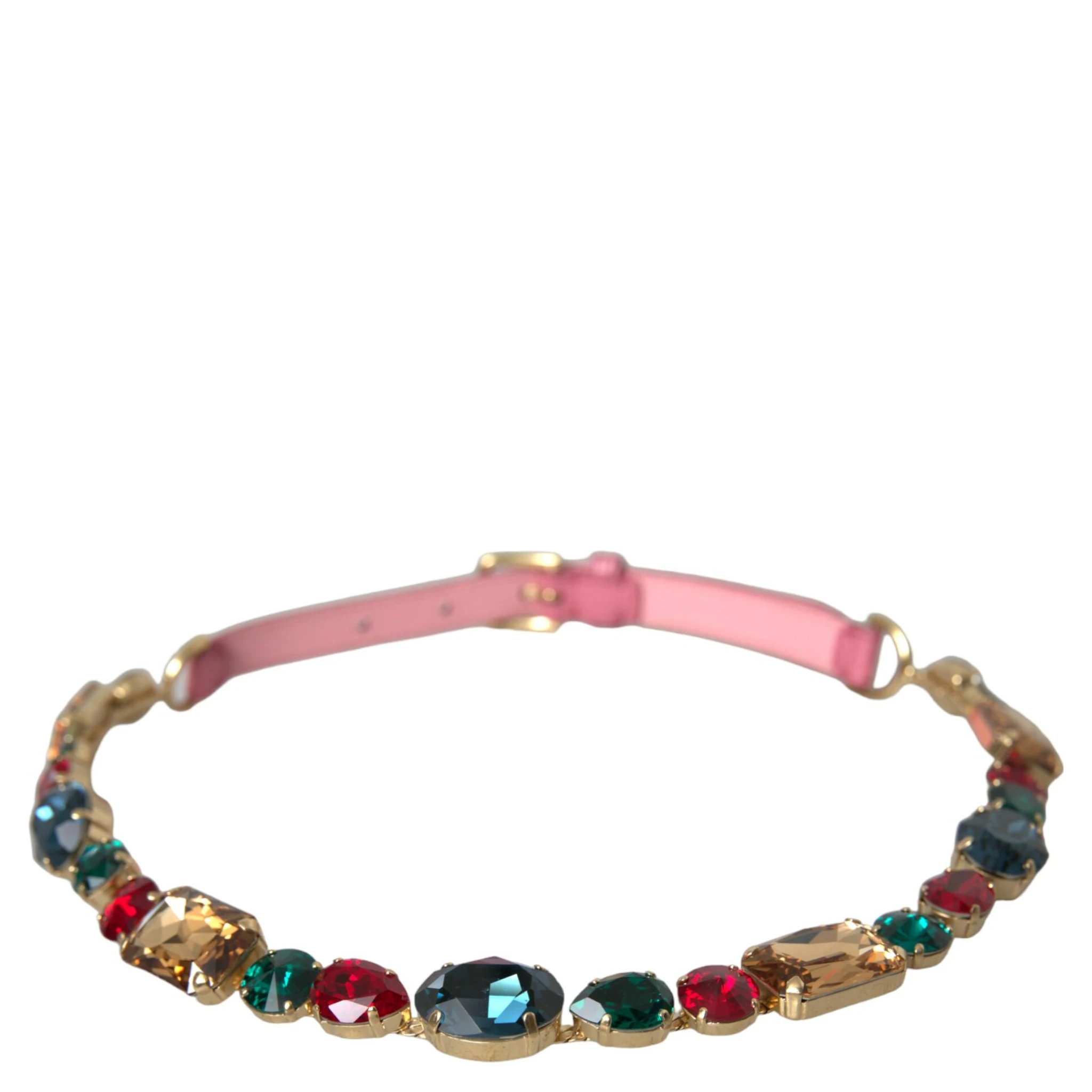 Pink Leather Crystal Chain Embellished Belt