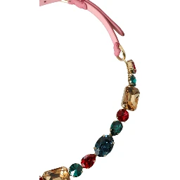 Pink Leather Crystal Chain Embellished Belt