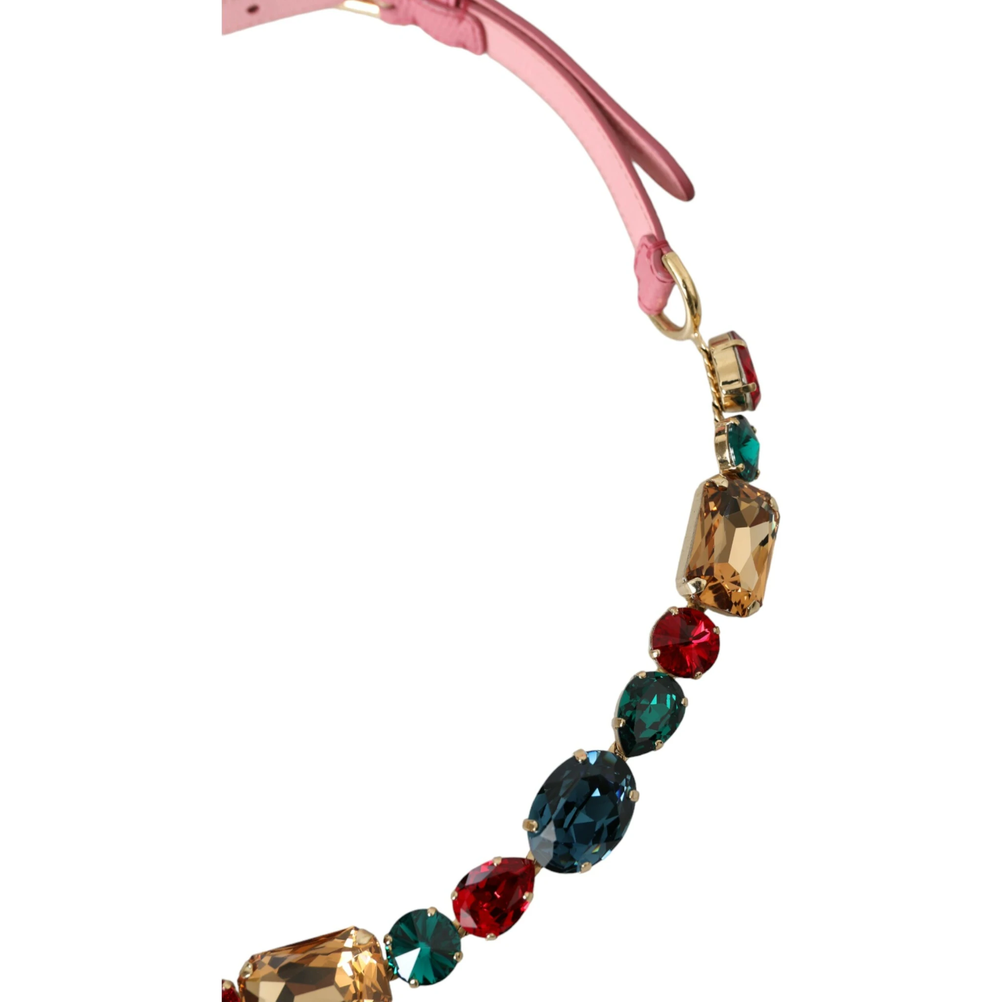 Pink Leather Crystal Chain Embellished Belt