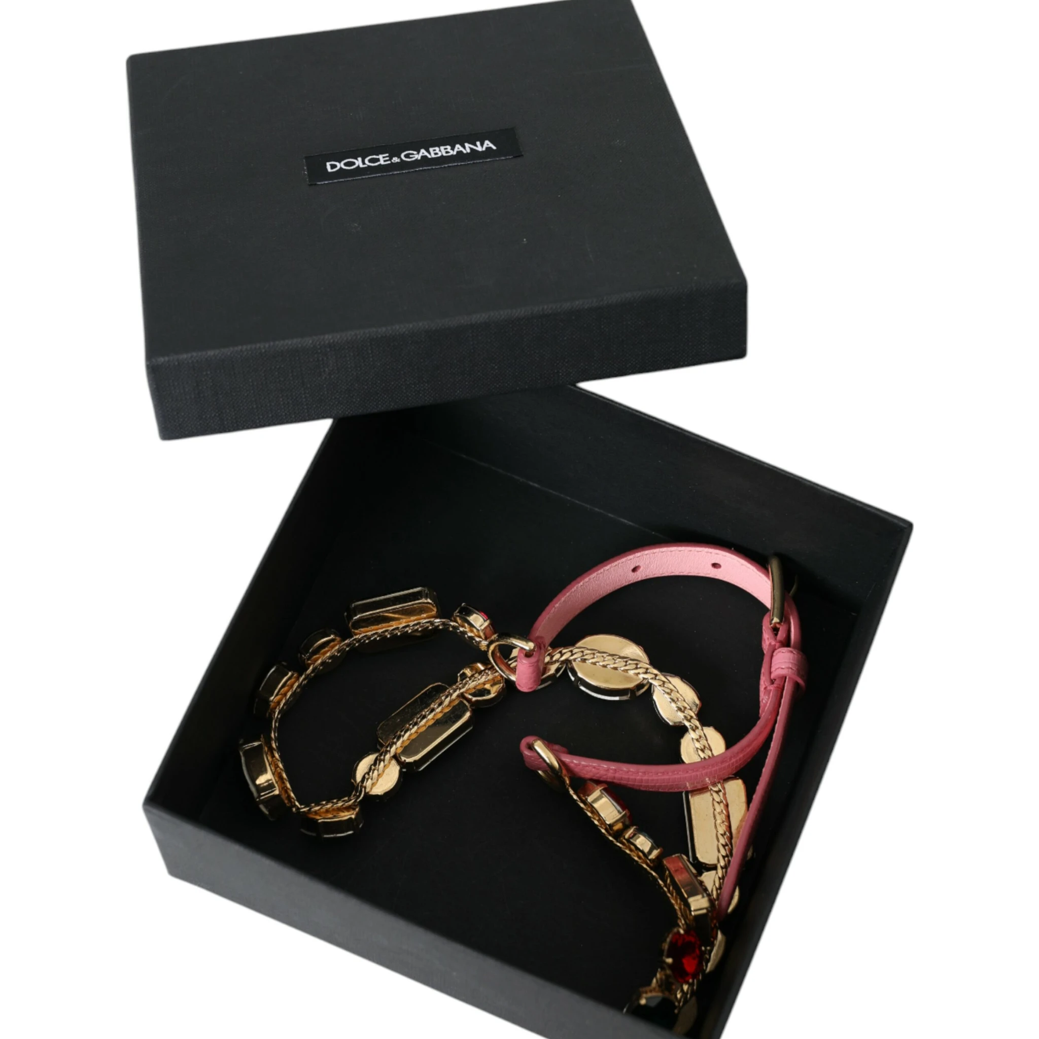 Pink Leather Crystal Chain Embellished Belt