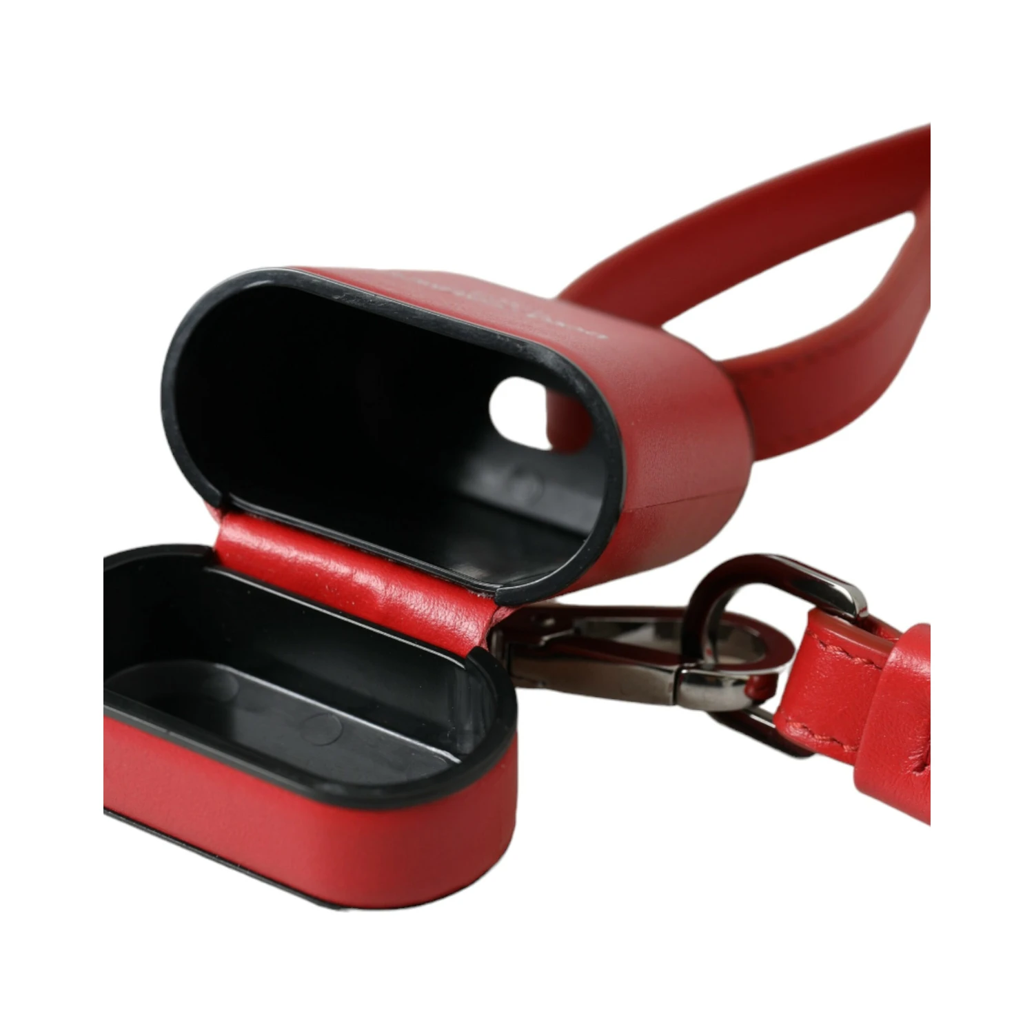Red Calfskin Leather Logo Print Strap Men Airpods Case